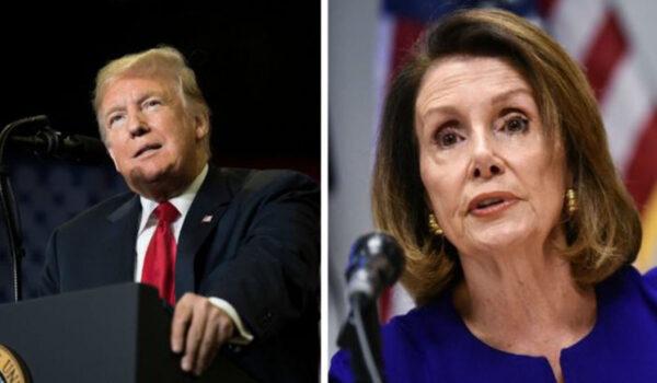 President Donald Trump speaks at a Make America Great Again rally in Cape Girardeau, Missouri, on Nov. 5, 2018. Right: Nancy Pelosi (Jim Watson/AFP; Mandel Ngan/AFP/Getty Images)