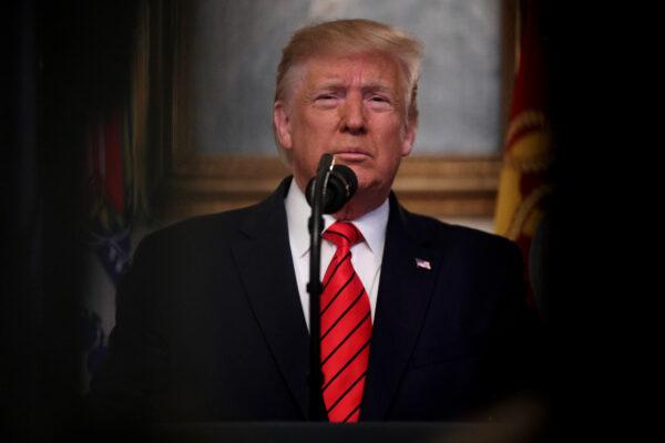U.S. President Donald Trump makes a statement in the Diplomatic Reception Room of the White House in Washington on Oct. 27, 2019. (Alex Wong/Getty Images)