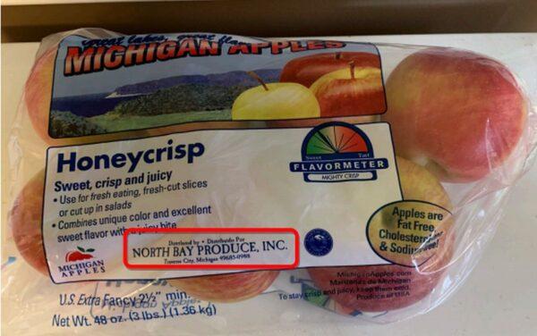North Bay Produce issued a voluntary recall of Honeycrisp, Fuji, Jonamac, Jonathan, McIntosh, and Red Delicious apples sold between Oct. 16 and Oct. 21. They were sold in two-pound or three-pound bags and in 600-pound bins, according to a press release from the firm. (North Bay Produce)