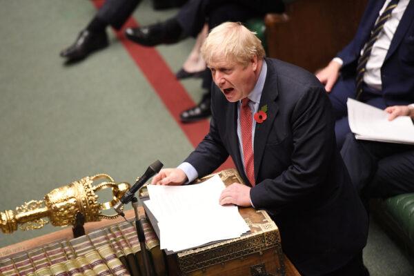 Britain's Prime Minister Boris Johnson speaks during the debate on the early parliamentary election bill at the House of Commons in London, Britain, on Oct. 29, 2019. (©UK Parliament/Jessica Taylor/Handout via Reuters)