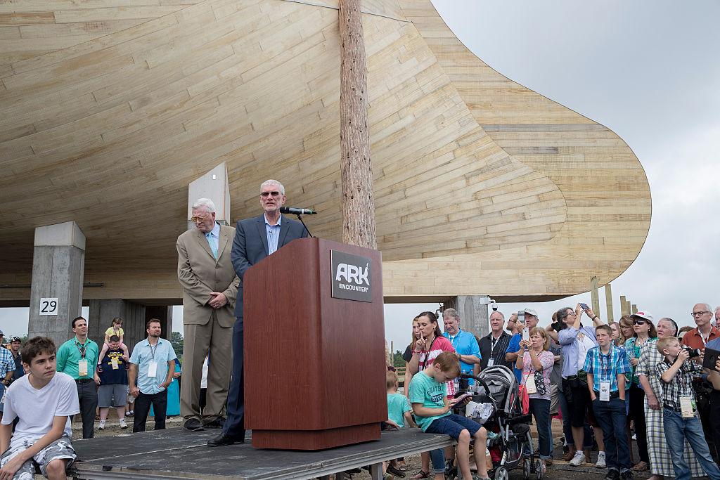Answers in Genesis CEO Ken Ham speaks at the ribbon-cutting ceremony at Ark Encounter in Williamstown, Kentucky, on July 5, 2016. (©Getty Images | <a href="https://www.gettyimages.com.au/detail/news-photo/answers-in-genesis-ceo-and-founder-ken-ham-speaks-at-a-news-photo/545141650">Aaron P. Bernstein</a>)