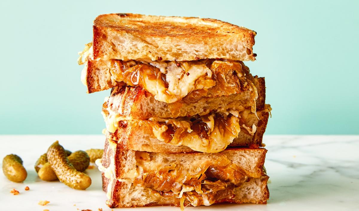 Caramelized onion grilled cheese with miso butter. (Kate Sears)