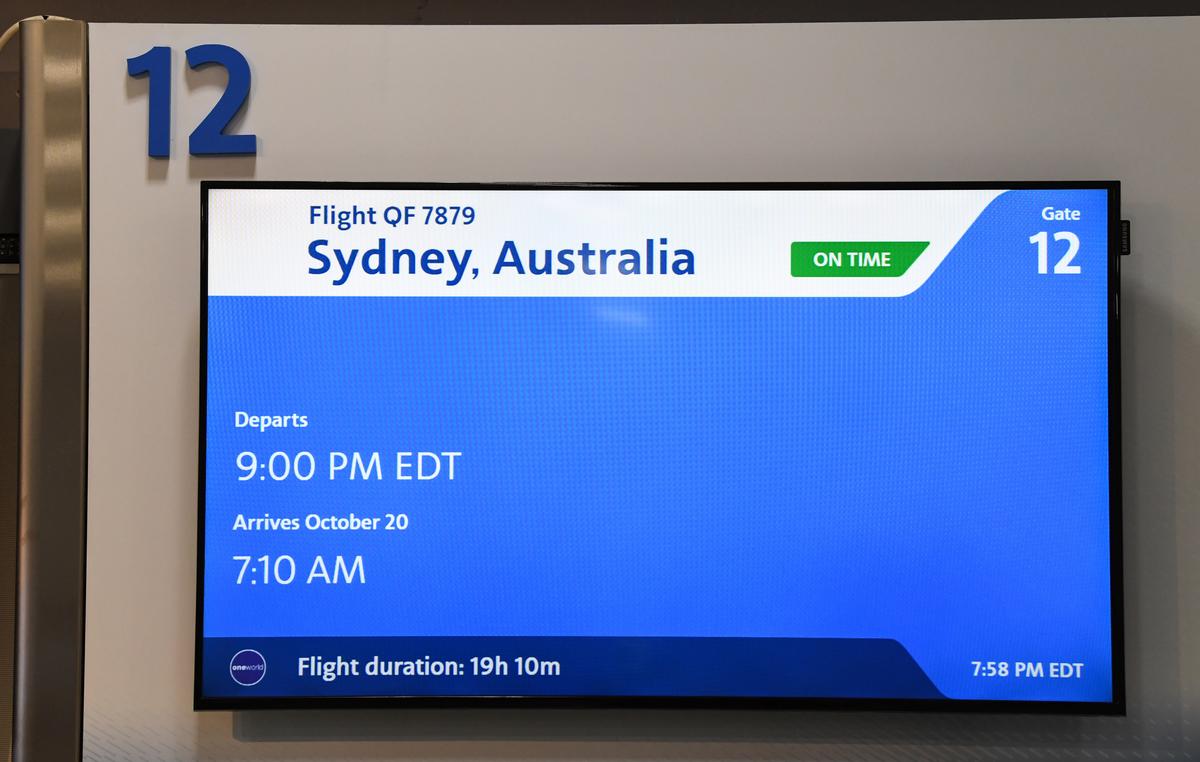 A screen displays the ultra-long flight. (James D Morgan/Qantas)