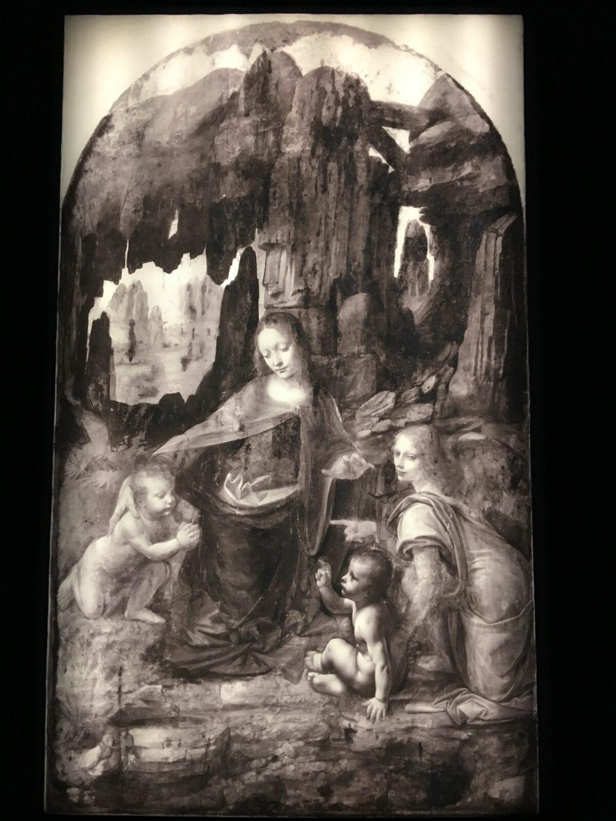 Infrared reflectography of the “Virgin of the Rocks” (Paris version). ) C2RMF/Elsa Lambert. (David Vives/The Epoch Times)