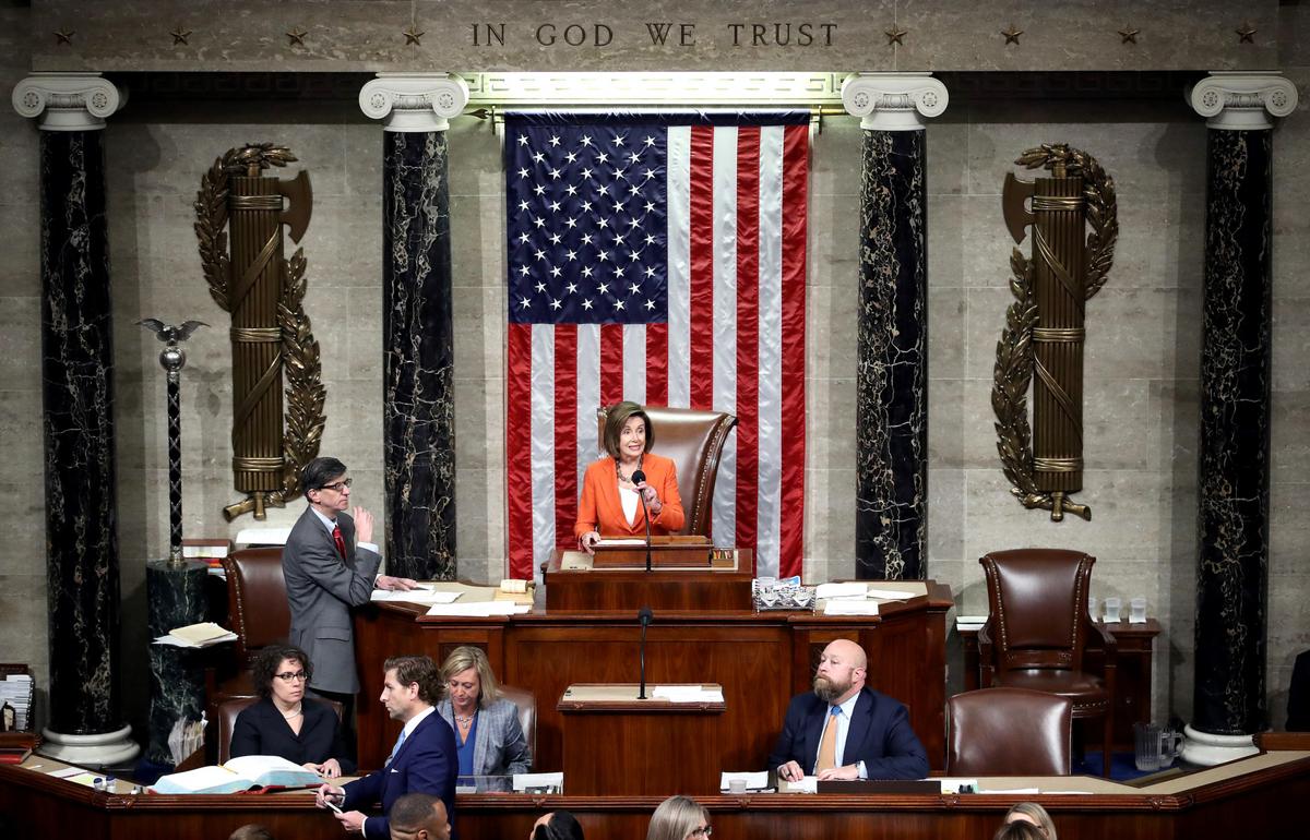 House Speaker Nancy Pelosi (D-Calif.) presides over a vote by the House of Representatives on a resolution formalizing the impeachment inquiry centered on President Donald Trump in Washington on Oct. 31, 2019. (Win McNamee/Getty Images)