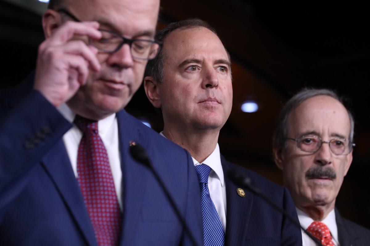 House Intelligence Committee Chairman Rep. Adam Schiff (D-Calif.) (C) attends a press conference after the close of a vote by the U.S. House of Representatives on a resolution formalizing the impeachment inquiry centered on President Donald Trump in Washington on Oct. 31, 2019. (Chip Somodevilla/Getty Images)