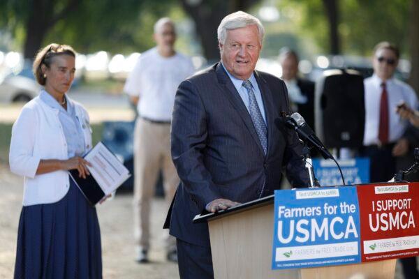 Chairman of the House Agriculture Committee Rep. Collin Peterson (D-Minn.) delivers remarks during a rally for the passage of the USMCA trade agreement in Washington on Sept. 12, 2019. (Tom Brenner/Getty Images)