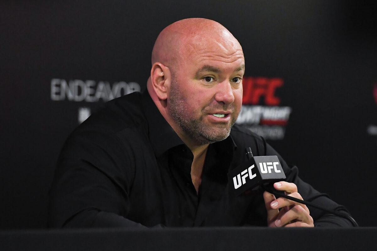 UFC President Dana White speaks to reporters in a file photograph. (Photo by Zhe Ji/Getty Images)