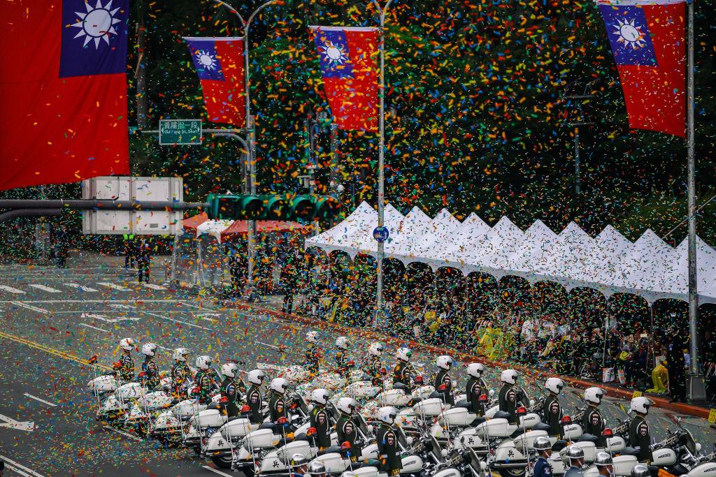 Military police stand in front of the Presidential Palace to mark the island's National Day celebrations in Taipei, Taiwan, on Oct. 10, 2018. (Billy H.C. Kwok/Getty Images)