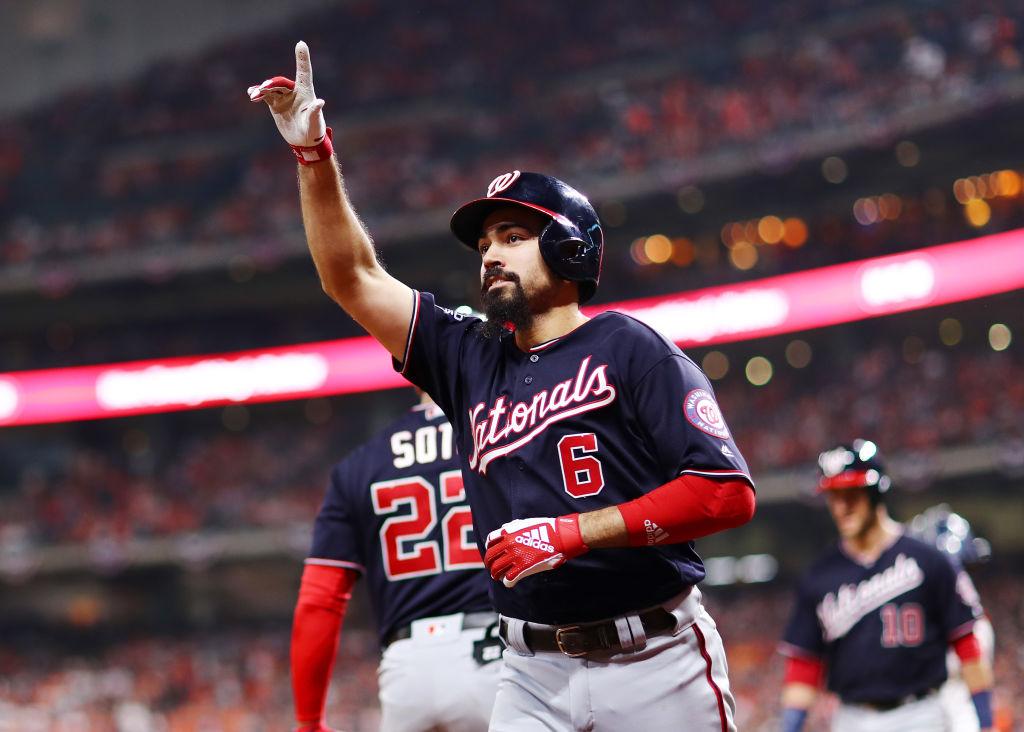 Anthony Rendon after his Game 6 home run that brought the Nationals back (©Getty Images | <a href="https://www.gettyimages.com/detail/news-photo/anthony-rendon-of-the-washington-nationals-celebrates-his-news-photo/1184287952?adppopup=true">Mike Ehrmann</a>)