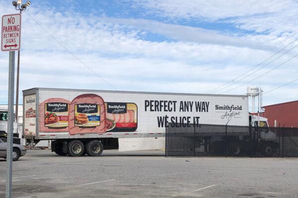 A truck arrives at Smithfield Foods' pork plant in Smithfield, Virginia, on Oct. 17, 2019. (Tom Polansek/Reuters)