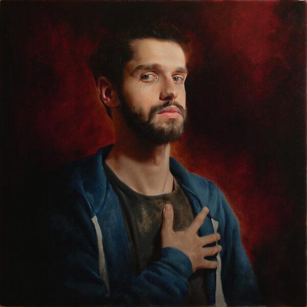 Self-portrait by David Owain Jones. Oil on canvas; 20 inches by 20 inches. (Courtesy of David Owain Jones)