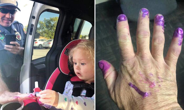 First Responders Arrive at Accident and Calm Down Screaming Girl by Letting Her Paint Their Nails
