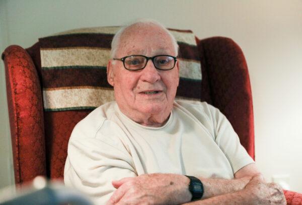 World War II veteran Bruno Stanga in his Columbus, Ohio, home on Nov. 1, 2019. (Charlotte Cuthbertson/The Epoch Times)