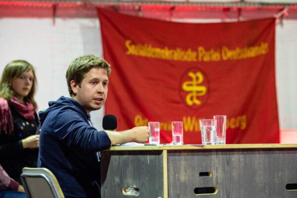 Kevin Kühnert, head of Jusos, the youth arm of the German Social Democrats (SPD), speaks at an event in Wittenberg, Germany, on May 6, 2019. (Jens Schlueter/Getty Images)