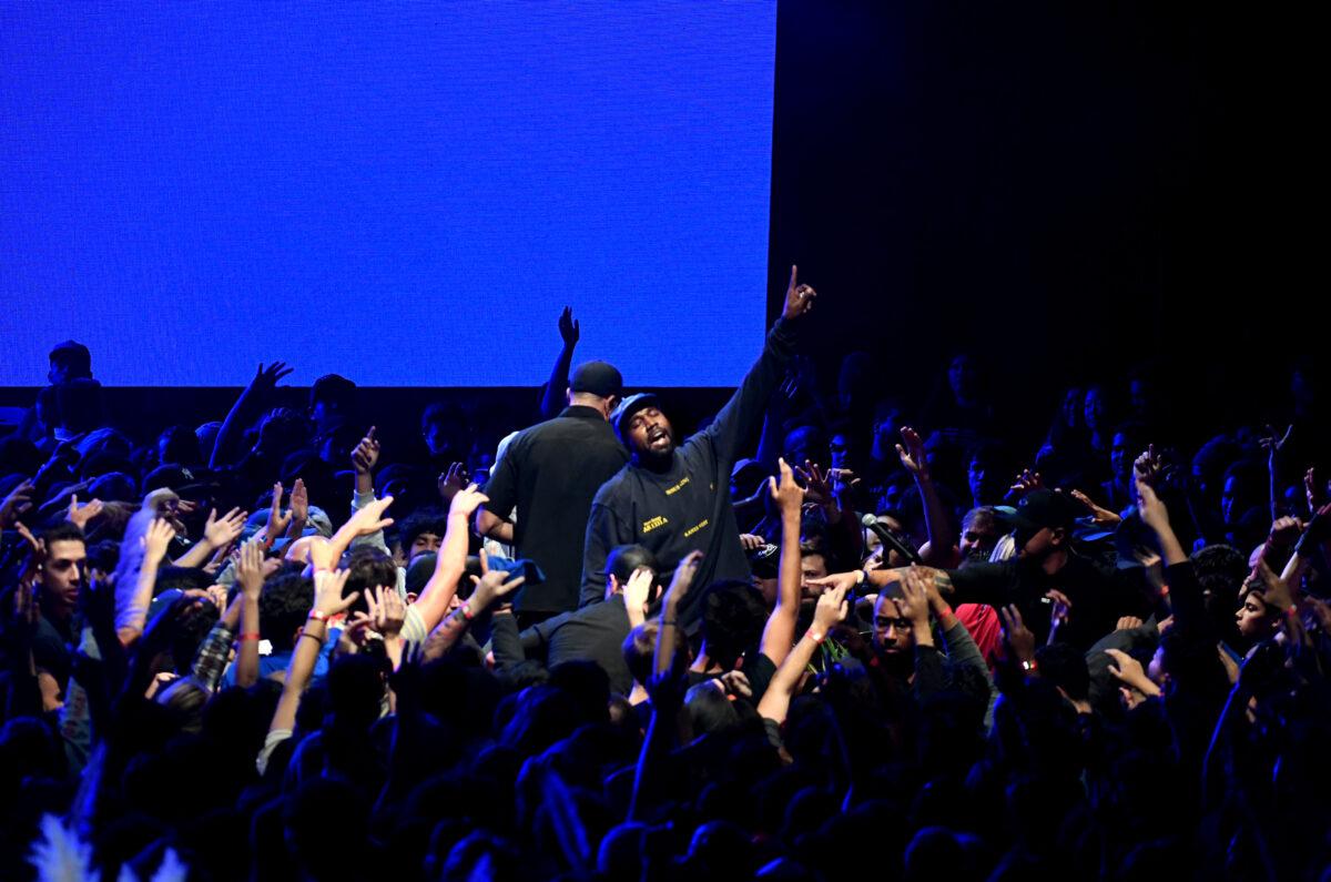 Kanye West performs onstage during his "Jesus Is King" album and film experience at The Forum in Inglewood, California, on Oct. 23, 2019. (Kevin Winter/Getty Images for ABA)