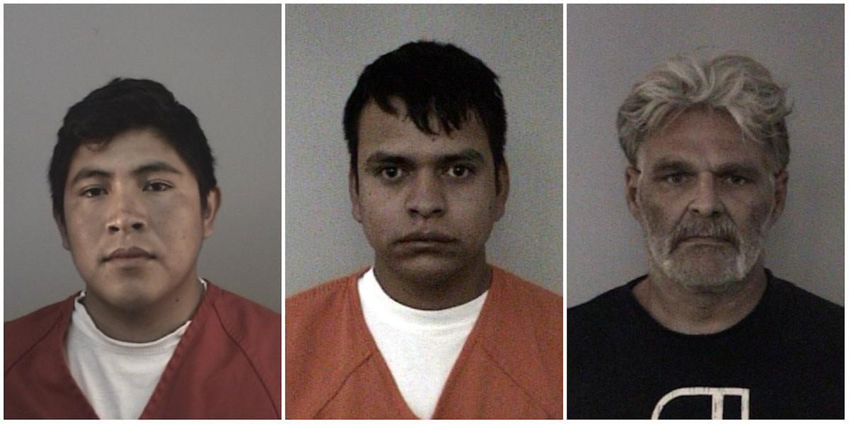 (L) Juan Carlos Vasquez-Orozco, 20, arrested for murder and assault with a deadly weapon. (C) Romiro Bravo Morales, 22, arrested for aiding in the commission of a felony. (R) Christopher Garry Ross, 47, arrested for manslaughter. The men were among four who were indicted on federal charges for marijuana cultivation that resulted in the death of deputy sheriff Brian Ishmael on Oct. 23, 2019. (El Dorado County Sheriff's Office)