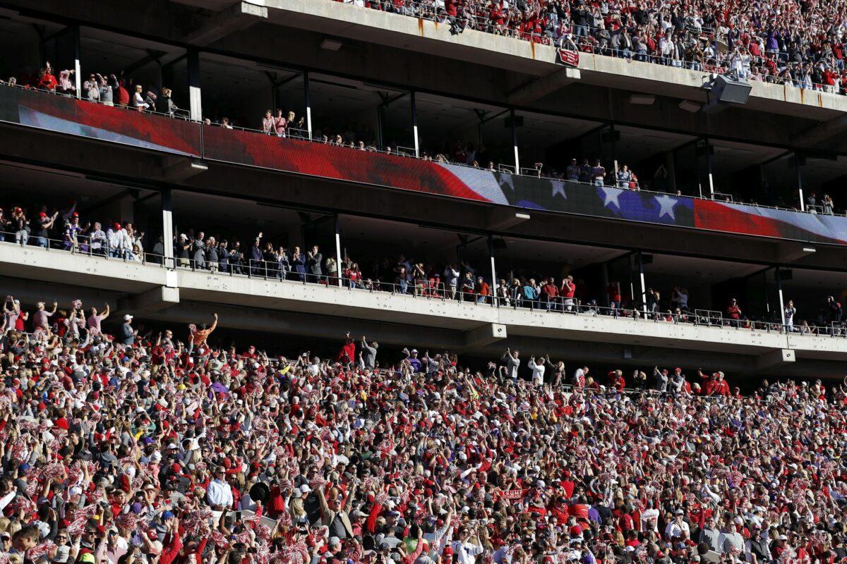 A general view as President Donald Trump and first lady Melania Trump attend the game between the LSU Tigers and the Alabama Crimson Tide at Bryant-Denny Stadium on November 09, 2019 in Tuscaloosa, Alabama. (Photo by Kevin C. Cox/Getty Images)