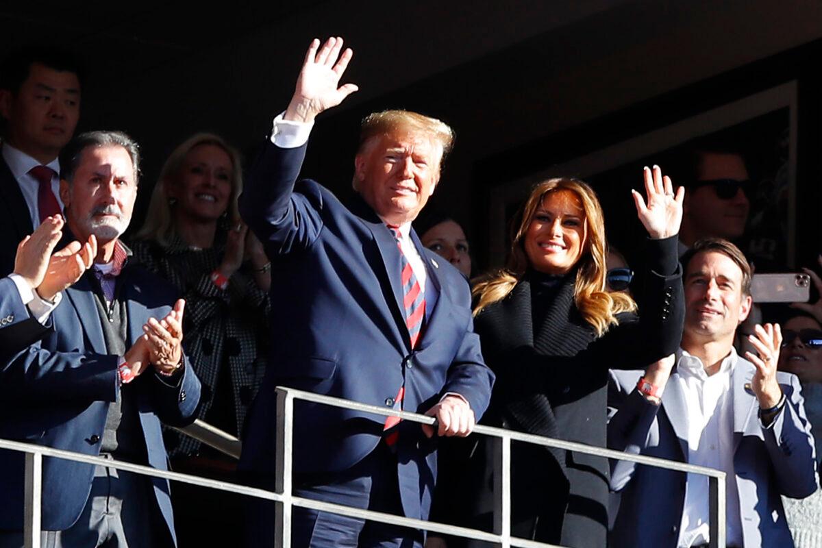 President Donald Trump and first lady Melania Trump attend the game between the LSU Tigers and the Alabama Crimson Tide at Bryant-Denny Stadium on November 09, 2019 in Tuscaloosa, Alabama. (Photo by Kevin C. Cox/Getty Images)