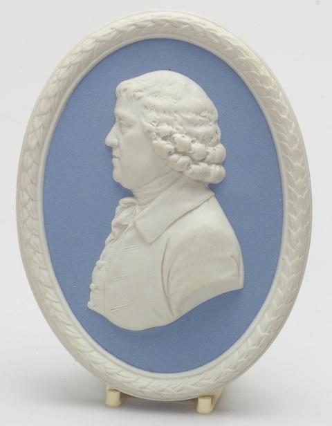 A Jasperware portrait medallion of Josiah Wedgwood. (Fiskars UK Ltd.)