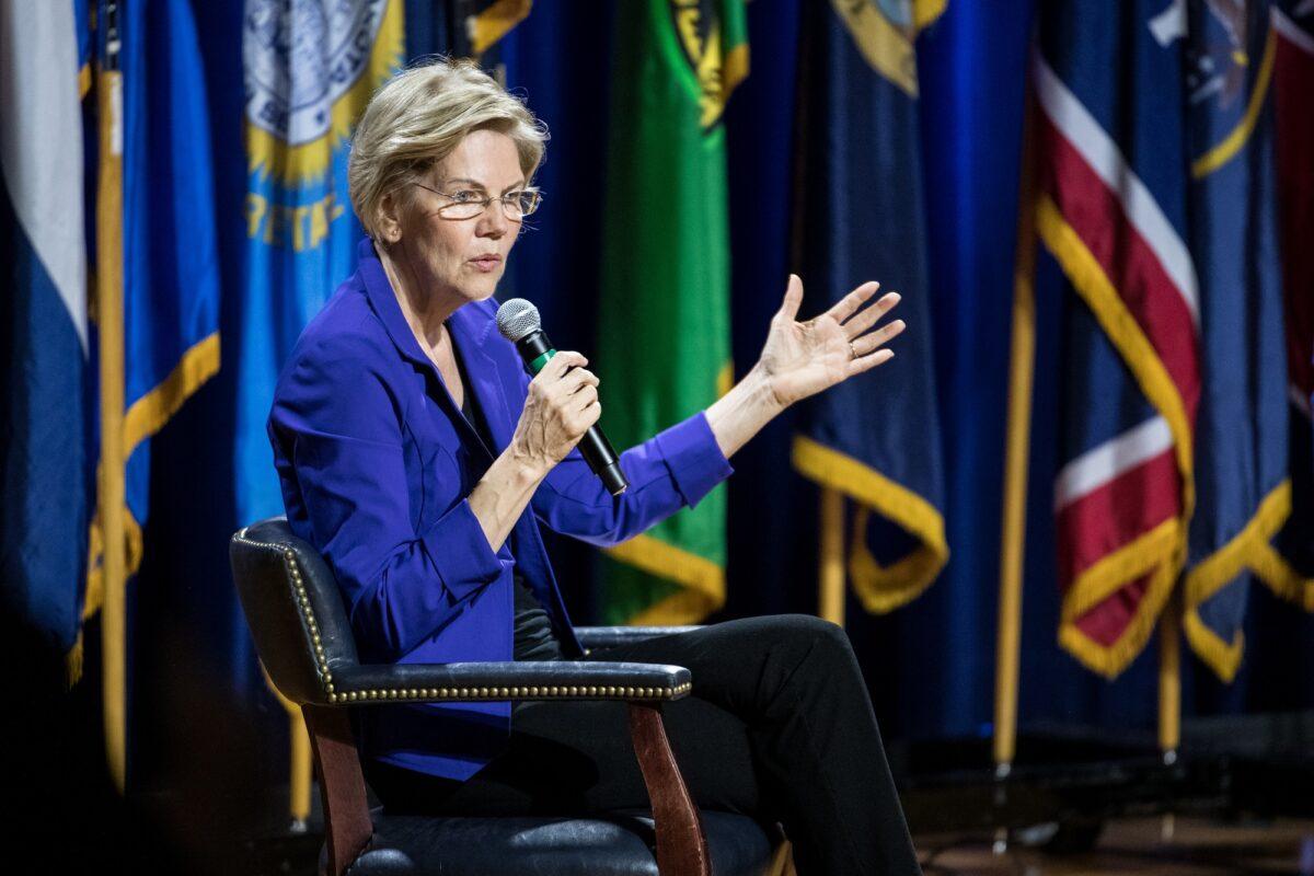 Democratic presidential candidate Sen. Elizabeth Warren (D-Mass.) addresses the audience at the Environmental Justice Presidential Candidate Forum at South Carolina State University in Orangeburg, South Carolina, on Nov. 8, 2019. (Sean Rayford/Getty Images)