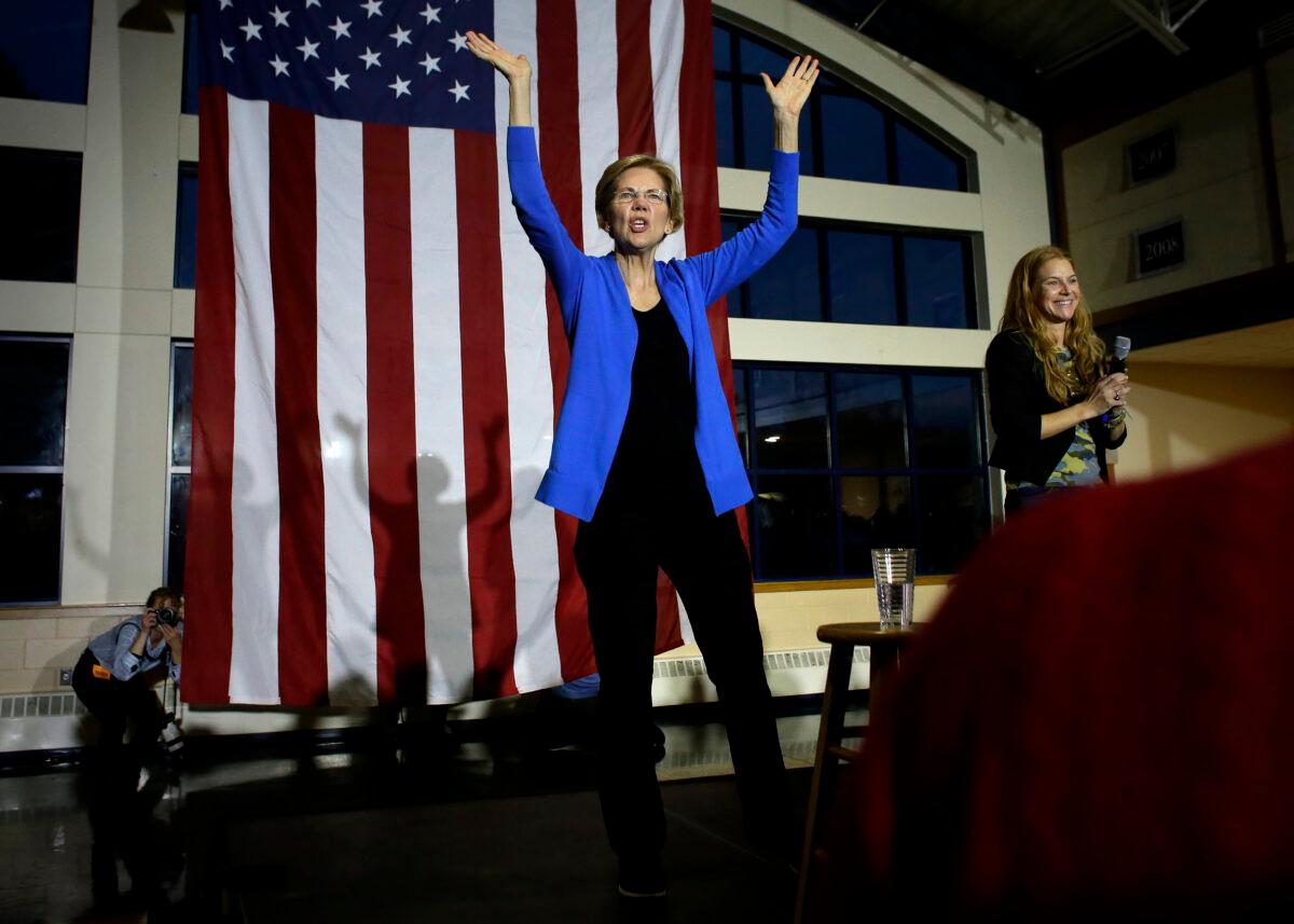 Democratic presidential candidate Sen. Elizabeth Warren (D-Mass.) addresses an audience during a campaign event in Exeter, New Hampshire, on Nov. 11, 2019. (Steven Senne/AP Photo)