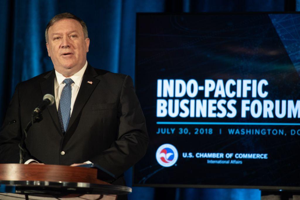 US Secretary of State Mike Pompeo addresses the Indo-Pacific Business Forum at the US Chamber of Commerce in Washington, DC, on July 30, 2018. (NICHOLAS KAMM/AFP via Getty Images)
