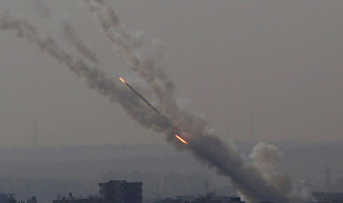 Rockets are launched from Gaza Strip to Israel on Nov. 12, 2019. (Hatem Moussa/AP)
