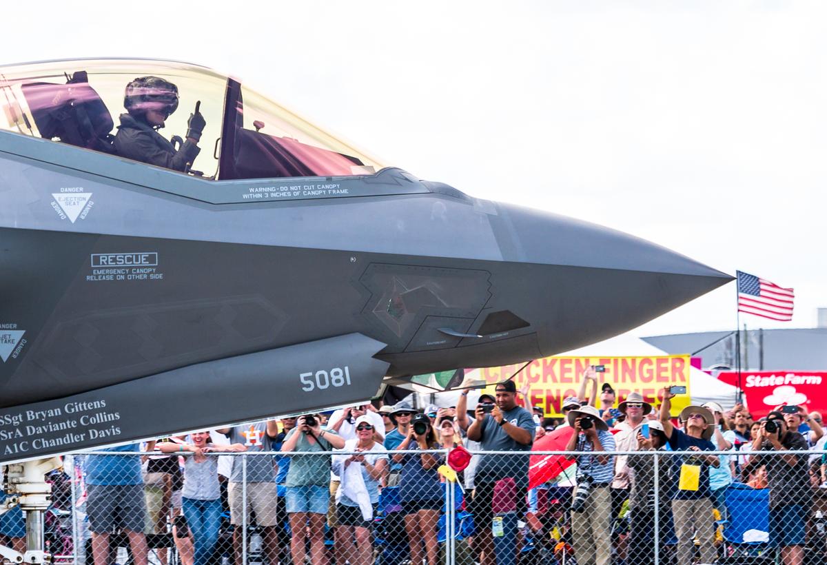 An F-35 taxis down the runway during the Wings Over Houston Airshow in Houston, Texas on Oct. 20, 2019. (U.S. Air Force photo by Senior Airman Alexander Cook)