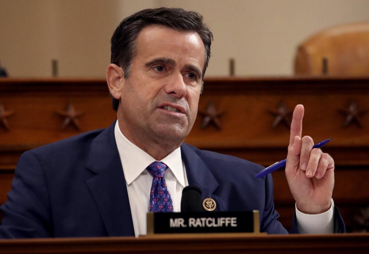Rep. John Ratcliffe (R-Texas) questions Ambassador William Taylor and Deputy Assistant Secretary George Kent before the House Intelligence Committee in the Longworth House Office Building on Capitol Hill in Washington on Nov. 13, 2019. (Drew Angerer/Getty Images)