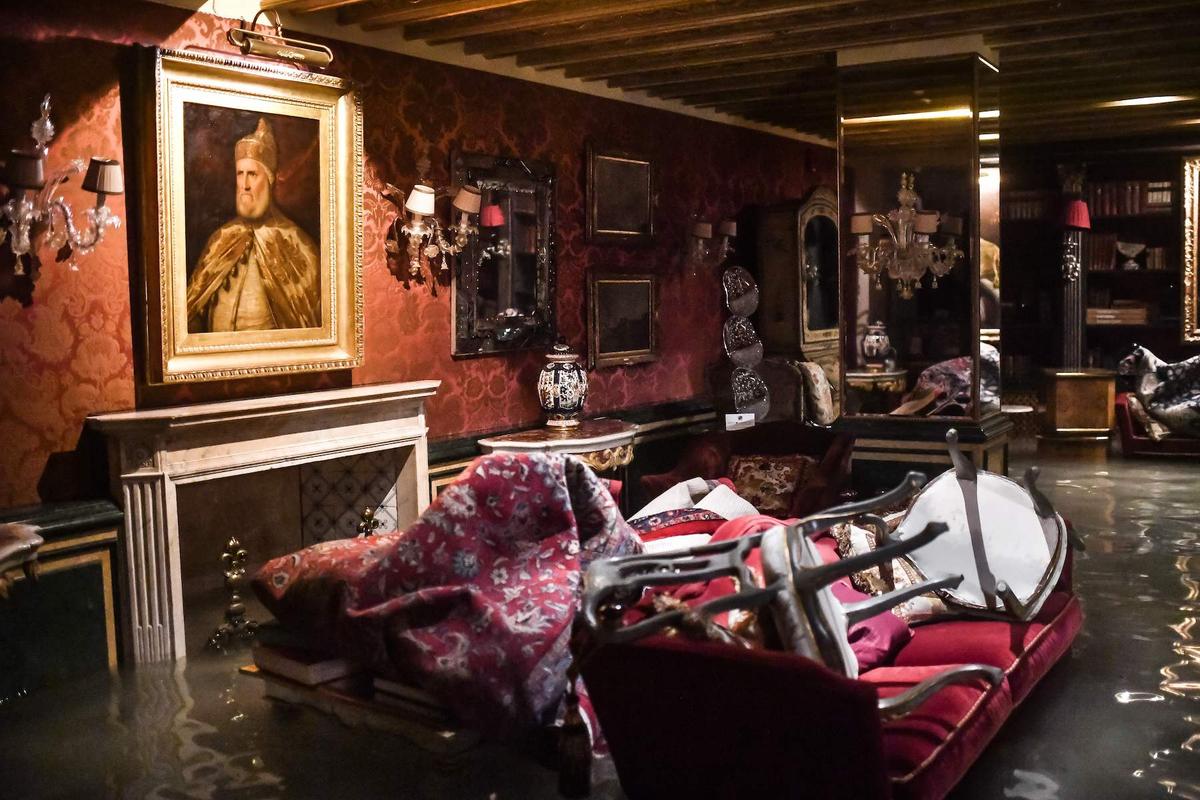 A room in the flooded Gritti Palace is pictured in Venice on Nov. 12, 2019. (Marco Bertorello/AFP via Getty Images)