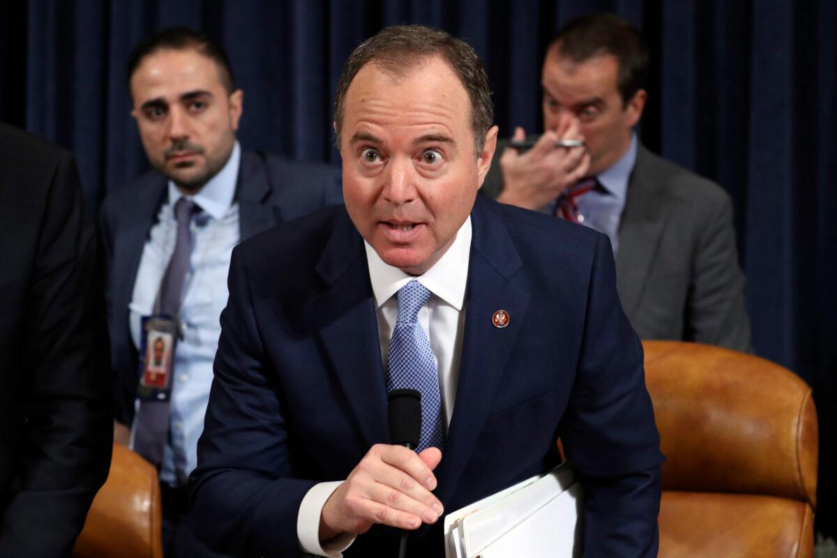 House Intelligence Chairman Adam Schiff (D-Calif.) calls a recess as former U.S. Ambassador to Ukraine Marie Yovanovitch testifies before the House Intelligence Committee on Capitol Hill in Washington on Nov. 15, 2019. (Andrew Harnik/AP Photo)