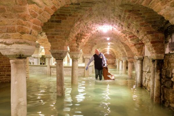The flooded crypt of St Mark's Basilica is pictured during an exceptionally high water levels in Venice, Italy, on Nov. 13, 2019. (Reuters/Manuel Silvestri)