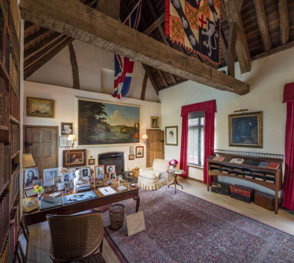 Sir Winston Churchill's study in Chartwell House is one of the oldest parts of the house, with the roof timbers dating back to the early 16th century. In this room, Churchill would stand and dictate his prose to one of his many secretaries. (James Dobson/National Trust Images)