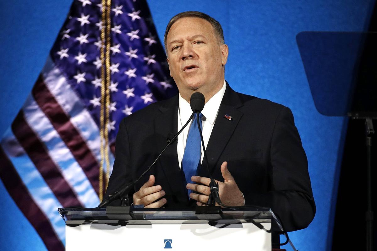 Secretary of State Mike Pompeo speaks at the Heritage Foundation's annual President's Club Meeting in Washington on Oct. 22, 2019. (Patrick Semansky/AP Photo)