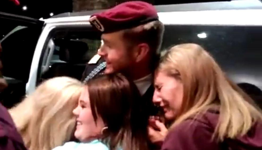 Army First Lieutenant Clint Lorance reunites with his family after being released from prison. (CNN)