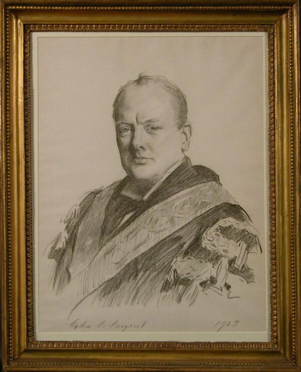 Sir Winston Churchill wearing his robes as chancellor of the exchequer, 1925, by John Singer Sargent. Charcoal drawing on paper. (Charles Thomas/National Trust)