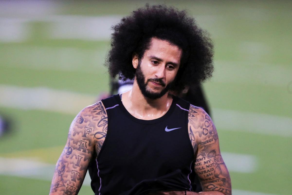 Colin Kaepernick looks on during the Colin Kaepernick NFL workout held at Charles R. Drew High School in Riverdale, Georgia on Nov. 16, 2019. (Photo by Carmen Mandato/Getty Images)