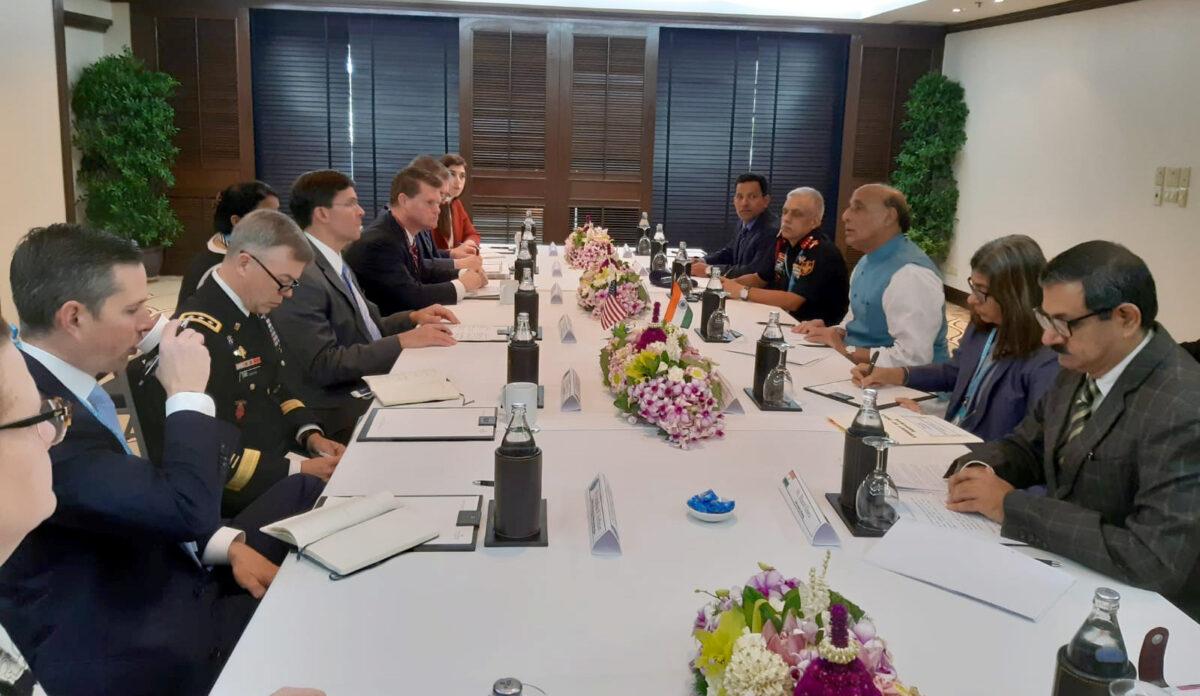 India's Minister for Defence, Rajnath Singh meeting the U.S. Secretary of Defence, Dr. Mark T. Esper, on the sidelines of ADMM-Plus, in Bangkok on Nov. 17, 2019. (Press Bureau of India)