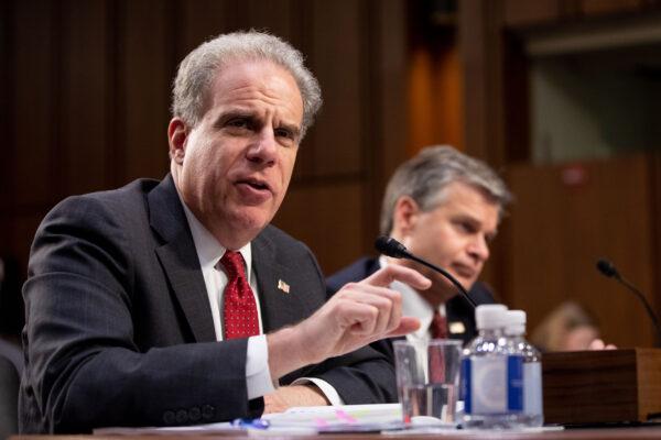 Michael Horowitz, Inspector General at the Department of Justice, at a Senate hearing in Washington on June 18, 2018. (Samira Bouaou/The Epoch Times)