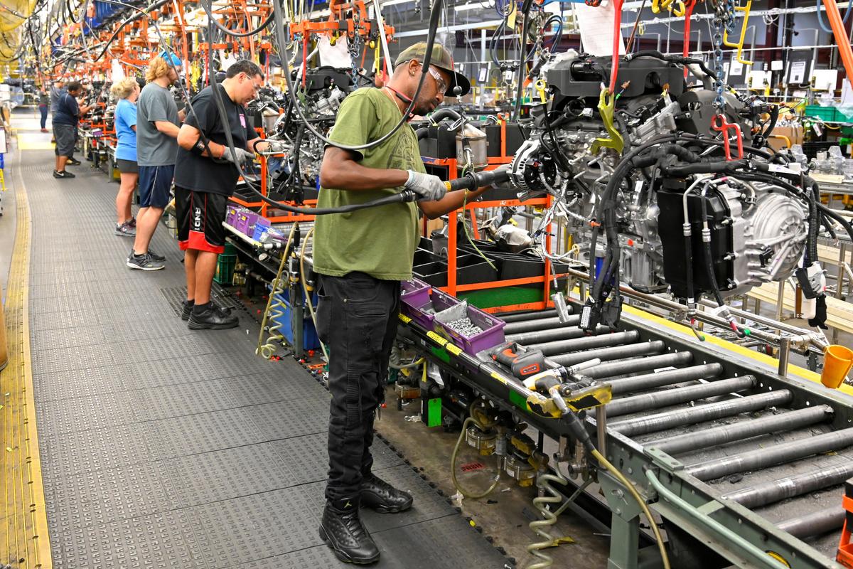 In this file photo, engines are assembled at the General Motors (GM) plant in Spring Hill, Tennessee, on Aug. 22, 2019. (Harrison McClary/Reuters)