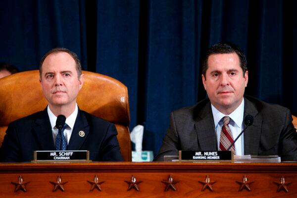 Democratic Chairman of the House Permanent Select Committee on Intelligence Adam Schiff (L) and Ranking Member of the House Permanent Select Committee on Intelligence Devin Nunes (R) during the House Permanent Select Committee on Intelligence public hearing on the impeachment inquiry into President Donald Trump, on Capitol Hill in Washington on Nov. 19, 2019. (Shawn Thew/POOL/AFP via Getty Images)