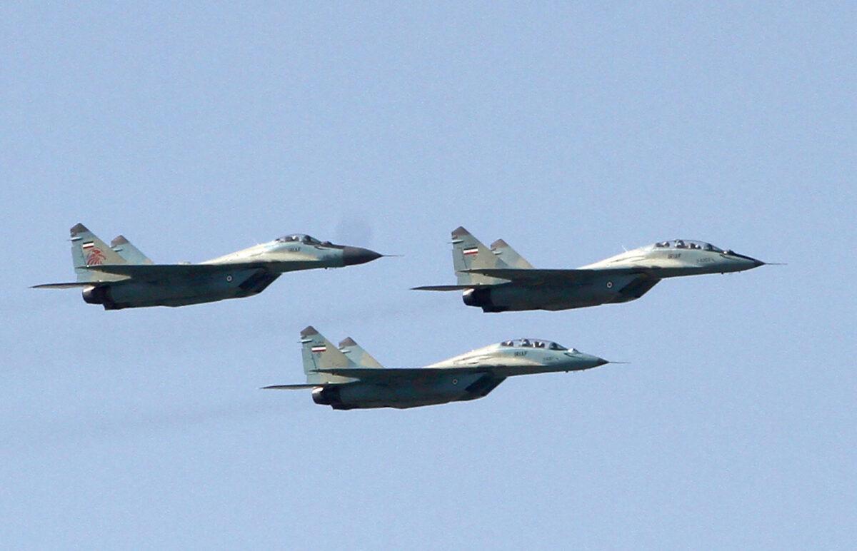 Iranian Sukhoi Su-30 fighter jets perform during a parade on the occasion of the country's Army Day, on April 1. (Atta Kenare/AFP via Getty Images)