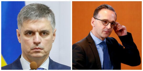Ukrainian Foreign Minister Vadym Prystaiko (L) attends a news conference in Kiev, Ukraine October 10, 2019. (Valentyn Ogirenko/Reuters/File Photo), German Foreign Minister Heiko Maas (R) attends the weekly cabinet meeting in Berlin, Germany, November 13, 2019. (Fabrizio Bensch/Reuters/File Photo)