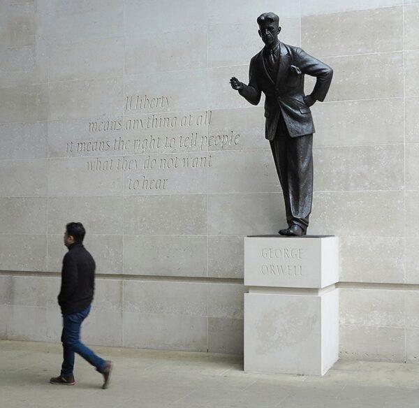 A statue of George Orwell, located outside Broadcasting House, the BBC's headquarters in London. (Norman McBeath/CC-by-4.0)