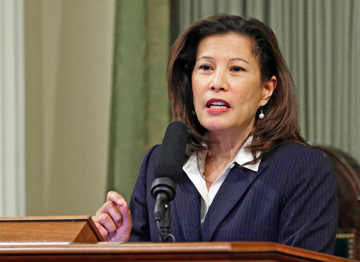 California Supreme Court Chief Justice Tani Cantil-Sakauye delivers her State of the Judiciary address before a joint session of the Legislature at the Capitol in Sacramento, Calif., on March 23, 2015. (AP Photo/Rich Pedroncelli)