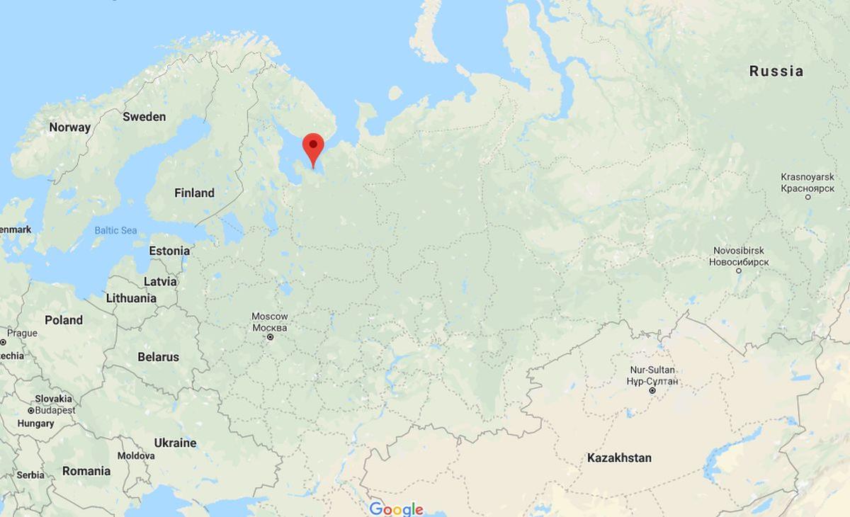 The explosion was followed by a 40-minute radiation spike in Severodvinsk, near the Nyonoksa test range (Google Maps)