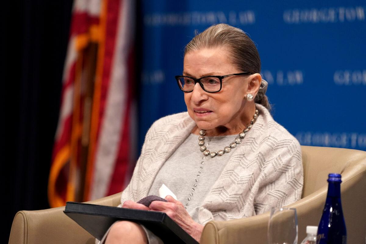  Supreme Court Justice Ruth Bader Ginsburg participates in a discussion hosted by the Georgetown University Law Center in Washington on Sept. 12, 2019. (Sarah Silbiger/Reuters)