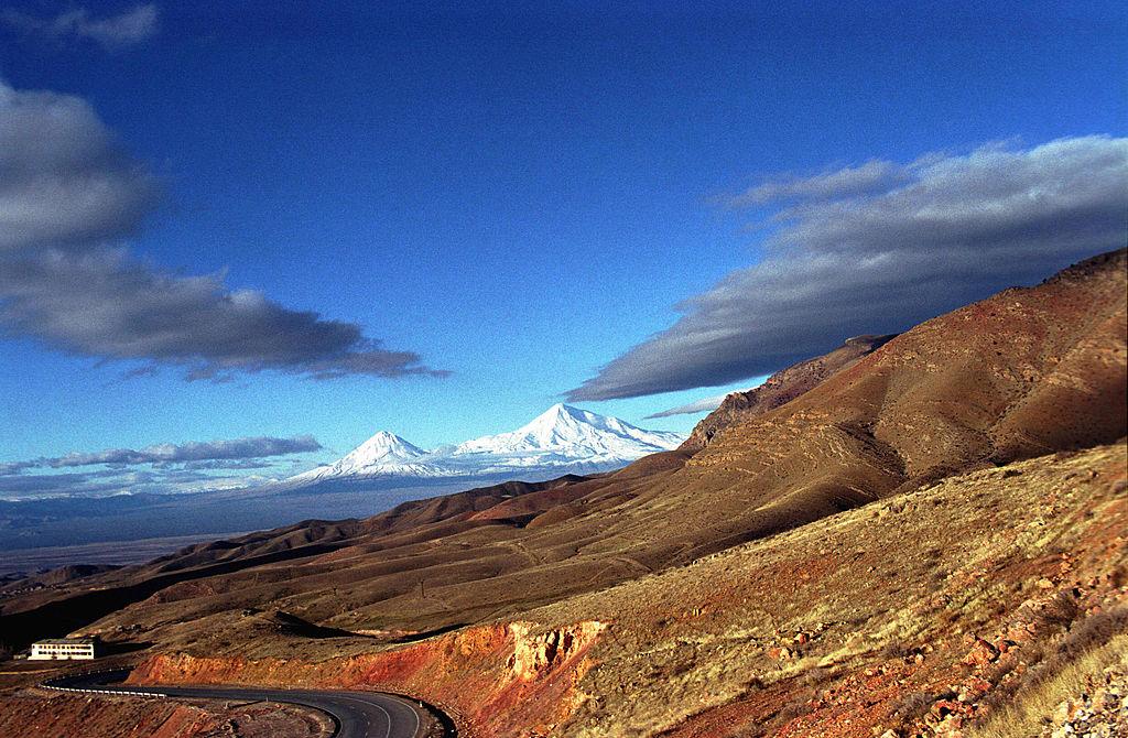 Mount Ararat on the border of modern-day Turkey and Armenia (©Getty Images | <a href="https://www.gettyimages.com/detail/news-photo/file-picture-taken-15-may-2004-shows-the-ararat-mountain-news-photo/73583995?adppopup=true">AFP</a>)