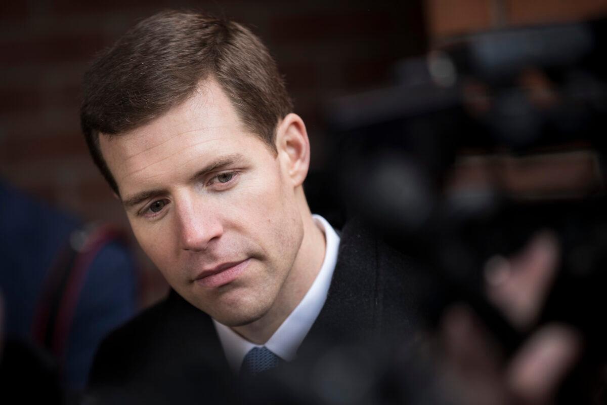 Conor Lamb, a Democratic congressional candidate for Pennsylvania's 18th district, speaks to reporters in a March 2018 file photograph. (Drew Angerer/Getty Images)